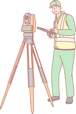Worker using road surveying tripod  Illustration