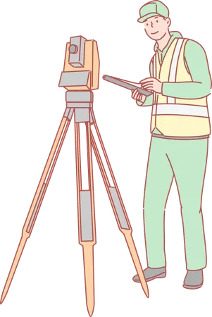 Worker using road surveying tripod  イラスト