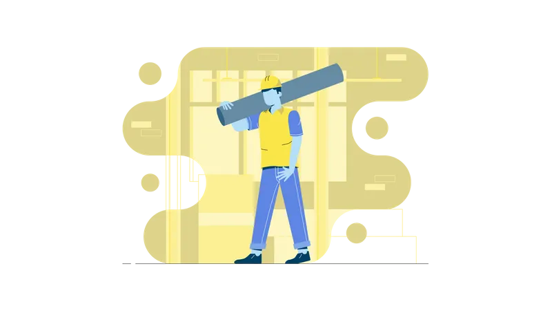 Worker walking with pipe Illustration