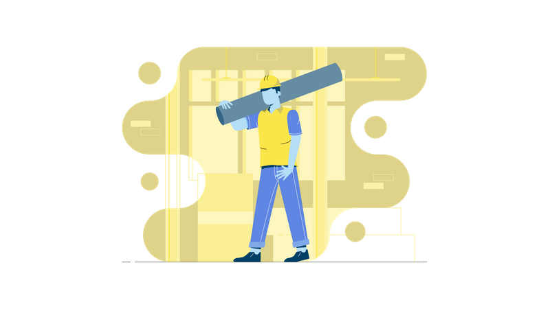 Worker walking with pipe  Illustration