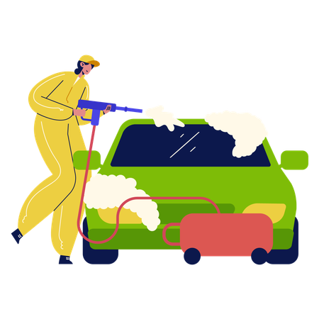 Worker Washing Car  Illustration