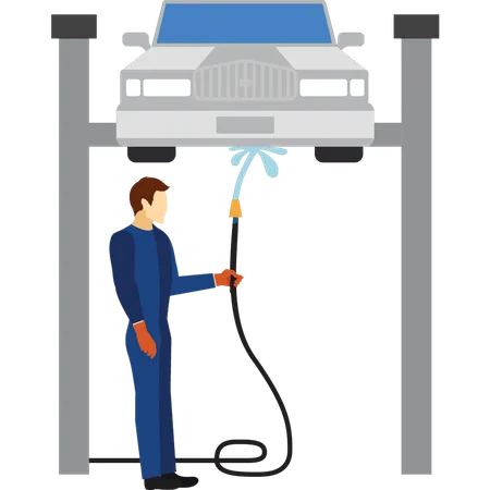 Worker washing car  Illustration