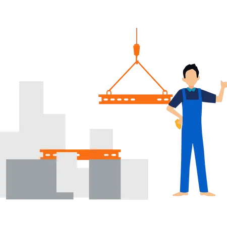 Worker watching crane work  Illustration