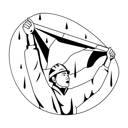 Worker waving Flag  Illustration