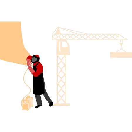 Worker wearing a mask is welding  Illustration