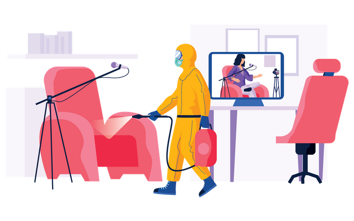 Worker wearing chemical protection suit Illustration