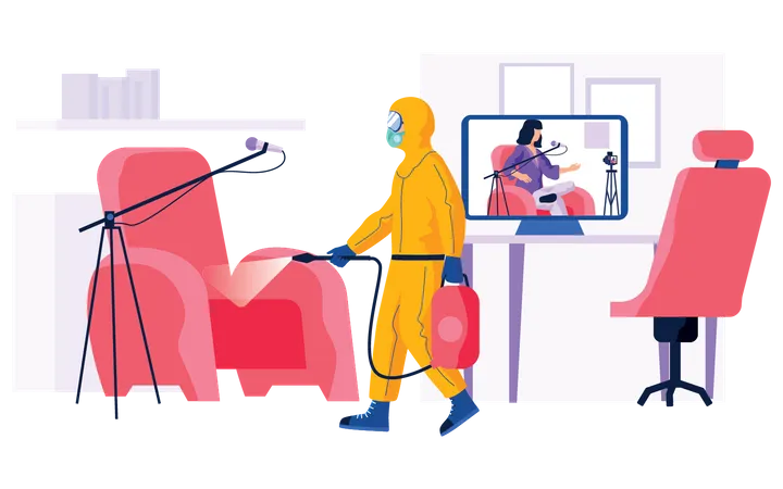 Worker wearing chemical protection suit  Illustration