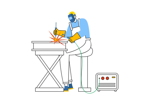 Worker welds metal table  Illustration