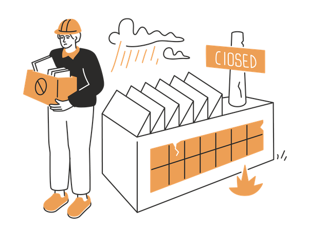 Worker who quit due to the bankruptcy of the enterprise. Economic crisis, unemployment  Illustration