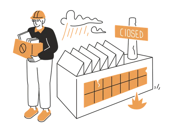 Worker who quit due to the bankruptcy of the enterprise. Economic crisis, unemployment  Illustration