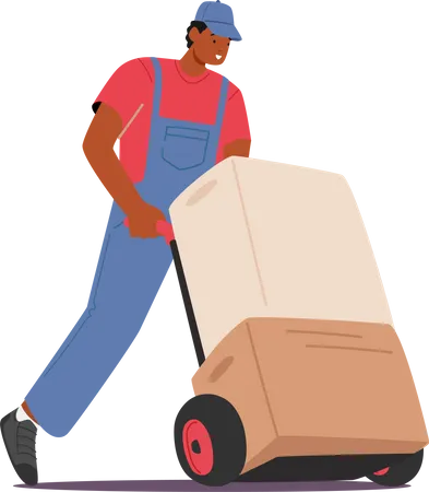 Worker with Cargo trolley Illustration