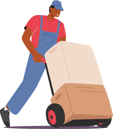 Worker with Cargo trolley  Illustration