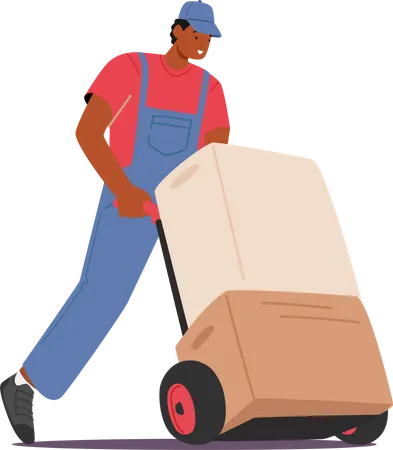 Worker with Cargo trolley  Illustration