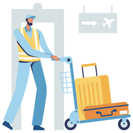 Worker with luggage carrier at Porter Airport  Illustration