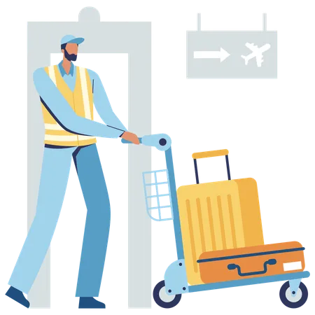 Worker with luggage carrier at Porter Airport  Illustration