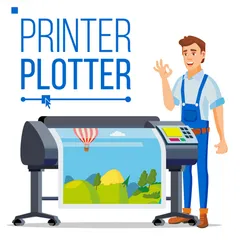 Workers With Plotter Set Vector Illustration Pack