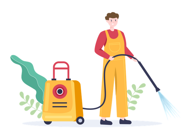 Worker with Power Washing Illustration