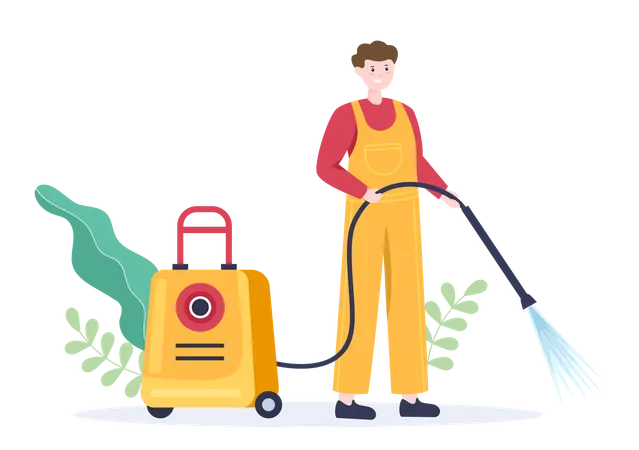 Worker with Power Washing Illustration