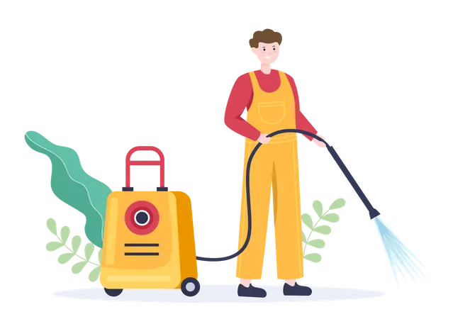 Worker with Power Washing  Illustration