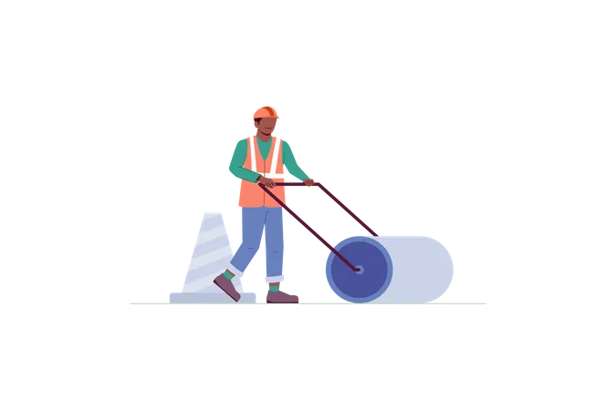 Worker with road roller Illustration