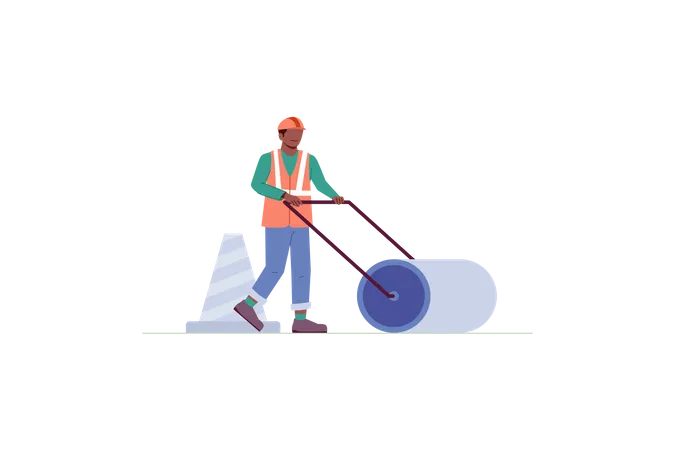 Worker with road roller  Illustration