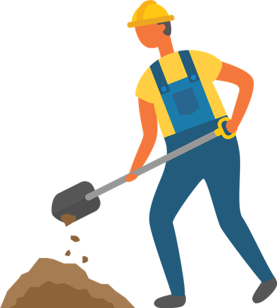 Worker with spade tool and mud on ground  Illustration