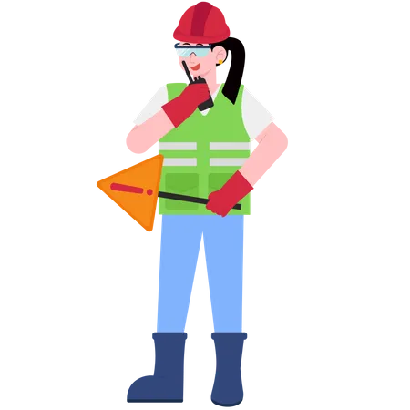 Worker Woman In Safety Illustration