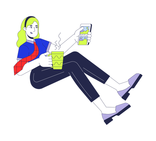 Worker woman scrolling social media feed  Illustration