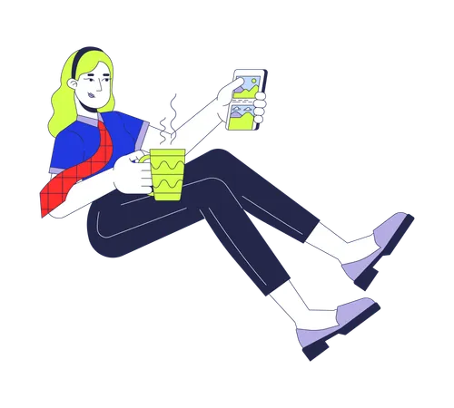 Worker woman scrolling social media feed  Illustration