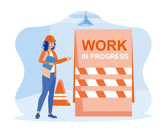 Worker woman wearing a safety helmet and has documents in hand  Illustration