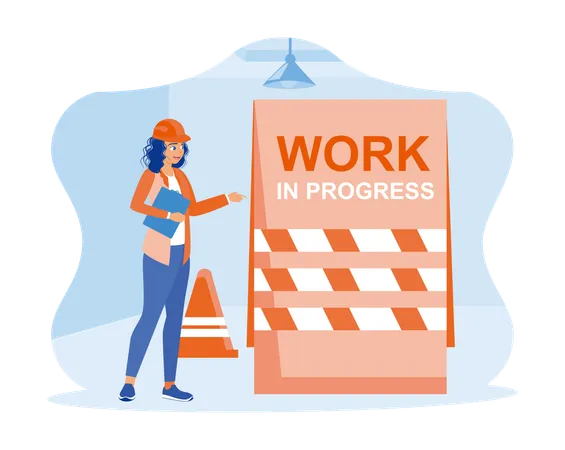 Worker woman wearing a safety helmet and has documents in hand  Illustration