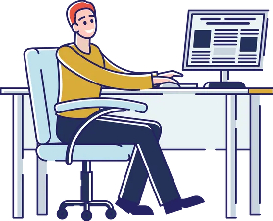 Press Media Industry Newspaper Production Process Worker Work In Printing House Creating Template Of Fresh Issue Of Newspaper On The Computer Cartoon Linear Outline Flat Style Vector Illustration Illustration