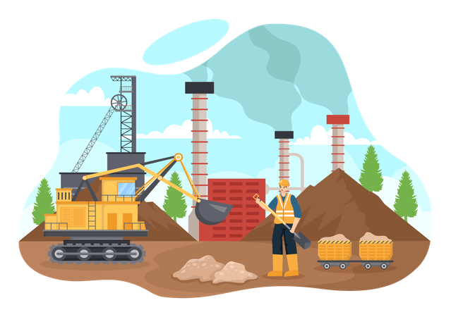 Worker working at coal mine  Illustration