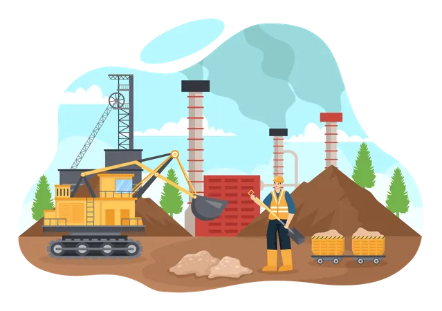 Worker working at coal mine  Illustration