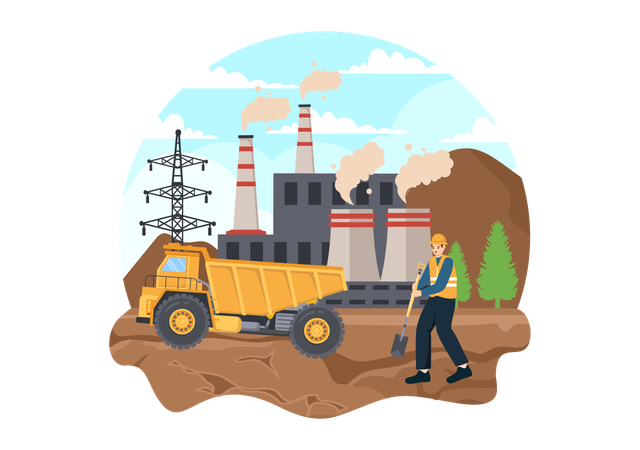 Worker working at coal mine  Illustration