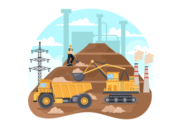 Worker working at coal mine  Illustration