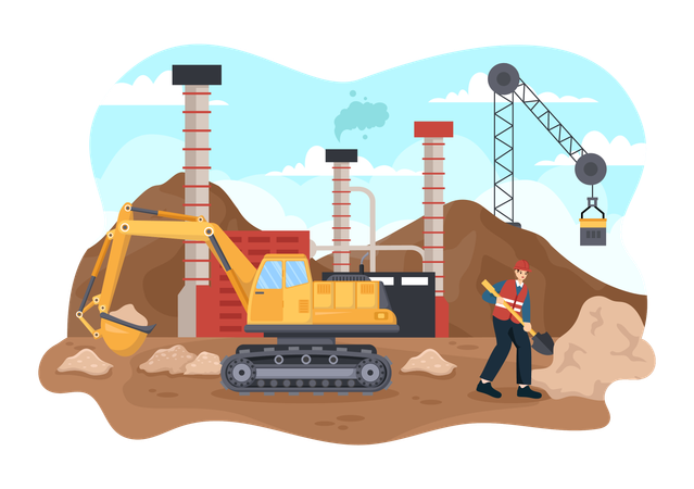 Worker working at coal mine  Illustration