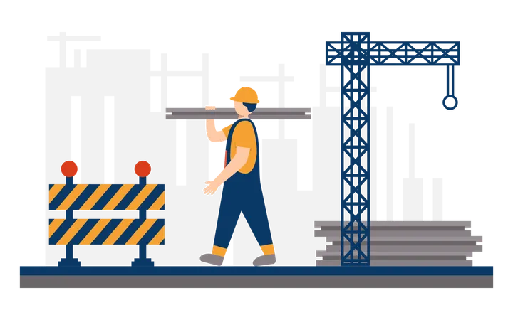 Construction Building Workers Flat Design Vector Illustration