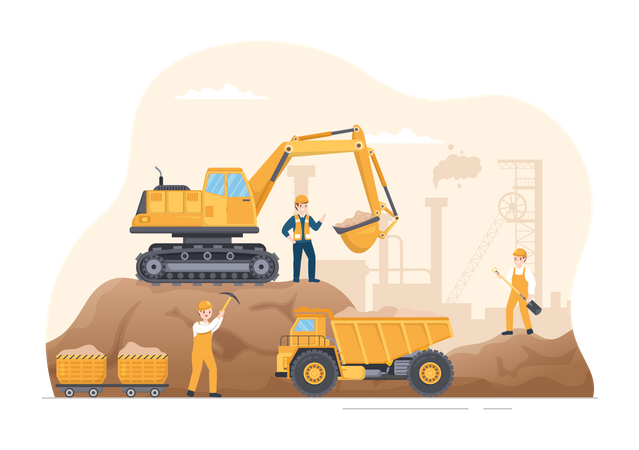 Worker working at mining site  Illustration
