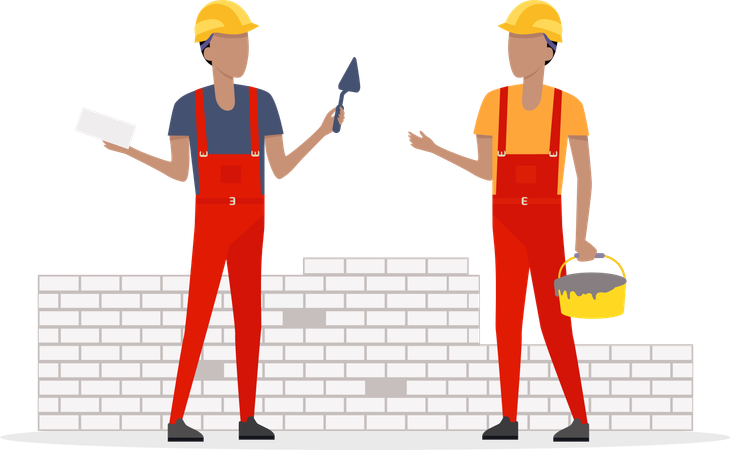 Worker working in a helmet with a shovel  Illustration