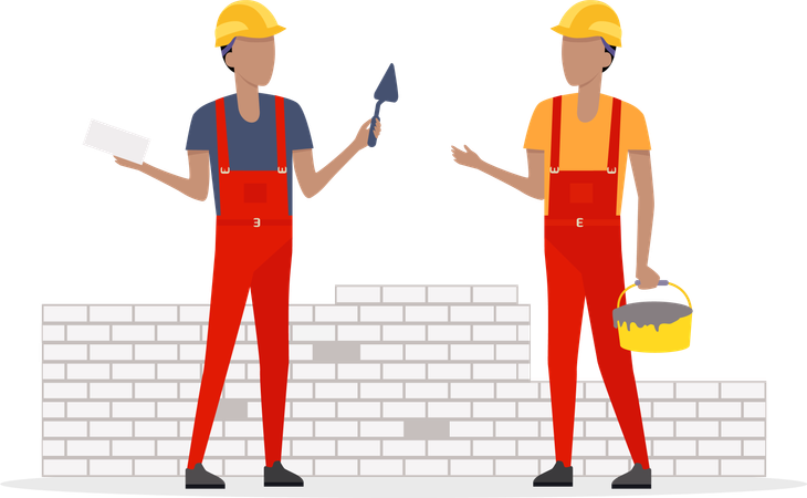 Worker working in a helmet with a shovel  일러스트레이션
