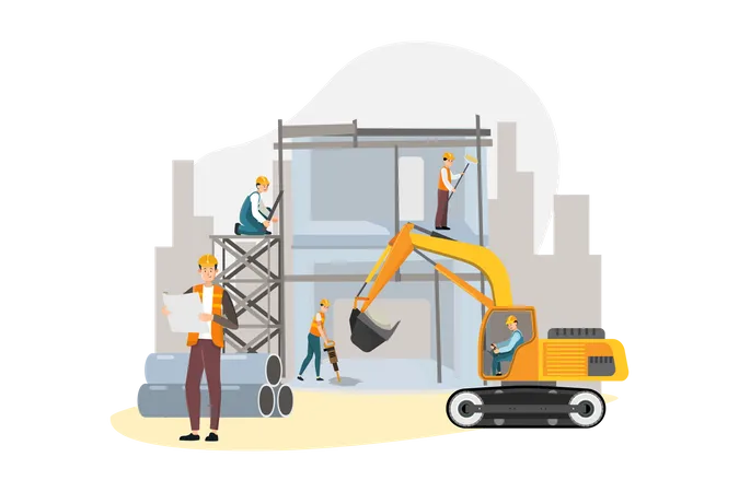 Worker working in construction project Illustration