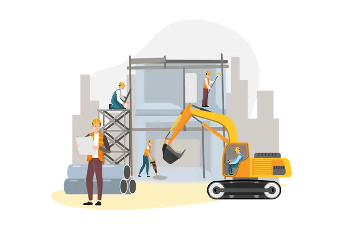 Worker working in construction project  Illustration