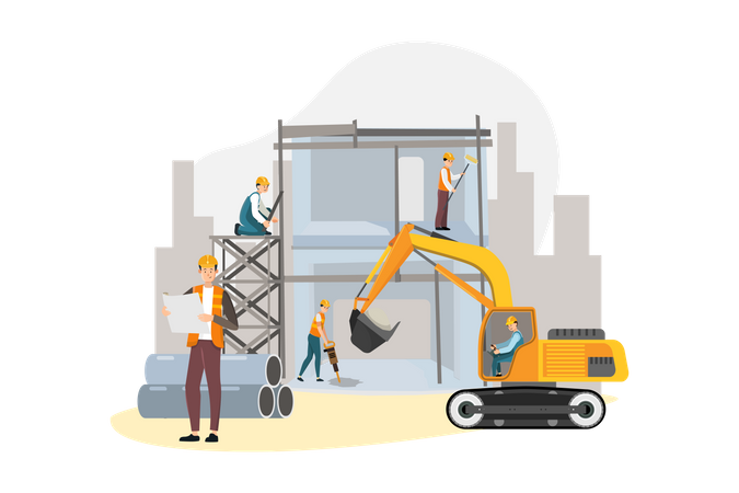 Worker working in construction project  Illustration