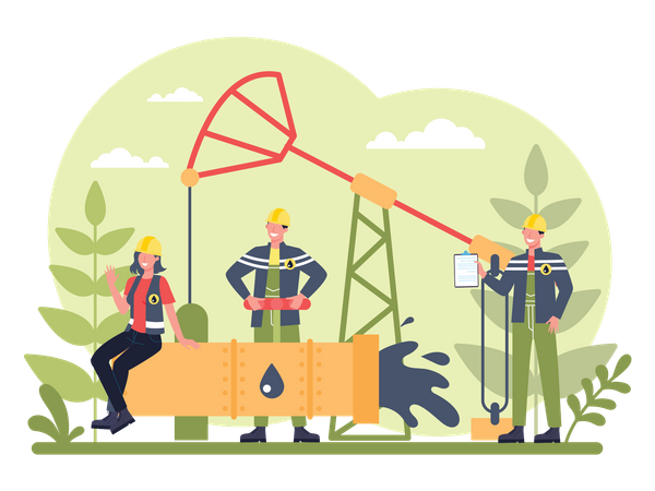 Worker working in oil production industry Illustration