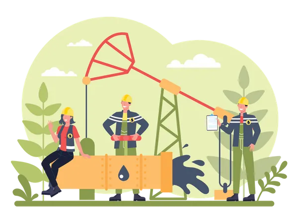 Worker working in oil production industry Illustration