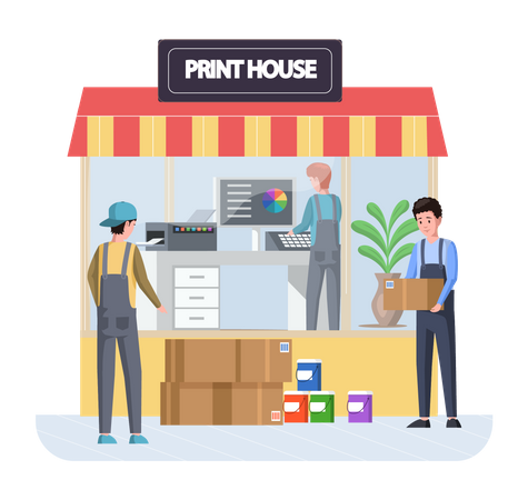 Worker working in print house Illustration