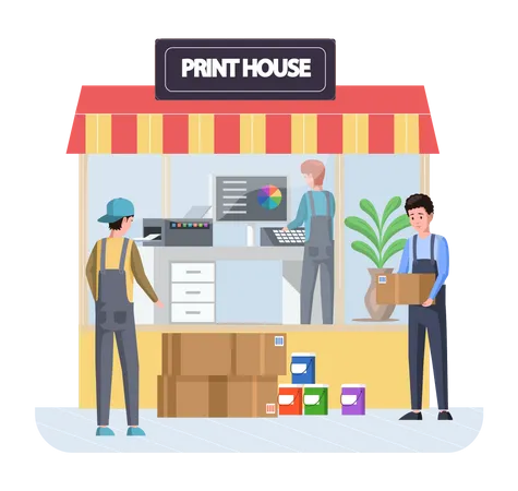 Worker working in print house Illustration