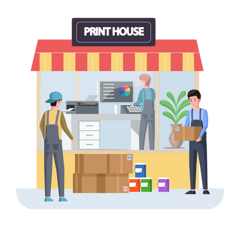 Worker working in print house  Illustration