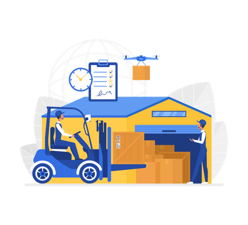 Worker working in warehouse  Illustration